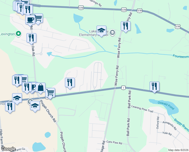 map of restaurants, bars, coffee shops, grocery stores, and more near 534 Dawsons Park Way in Lexington