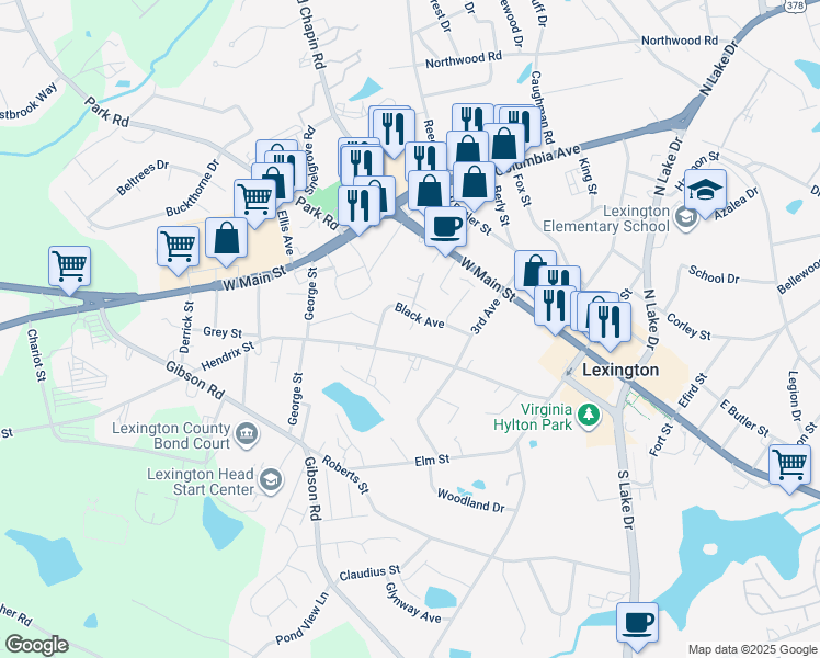 map of restaurants, bars, coffee shops, grocery stores, and more near 408 Hendrix Street in Lexington