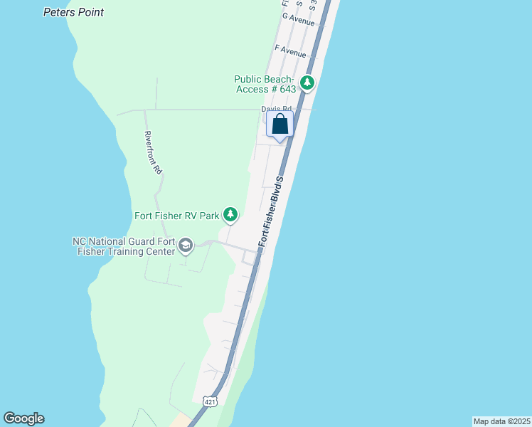 map of restaurants, bars, coffee shops, grocery stores, and more near 1043 Fort Fisher Boulevard South in Kure Beach