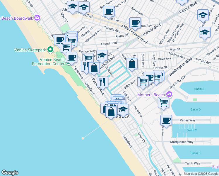 map of restaurants, bars, coffee shops, grocery stores, and more near 2616 Strongs Drive in Los Angeles