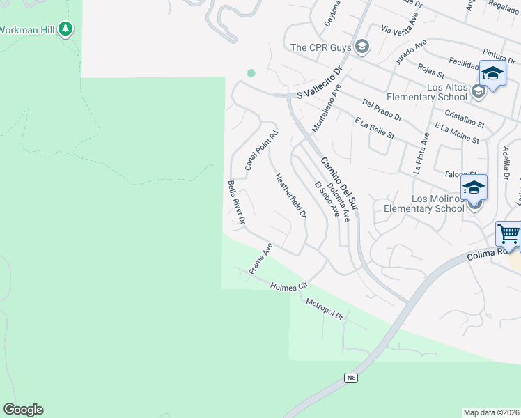 map of restaurants, bars, coffee shops, grocery stores, and more near 3362 Albedo Street in Hacienda Heights