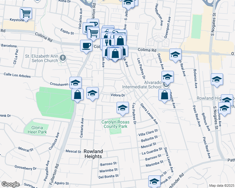 map of restaurants, bars, coffee shops, grocery stores, and more near 2004 Alberca Drive in Rowland Heights