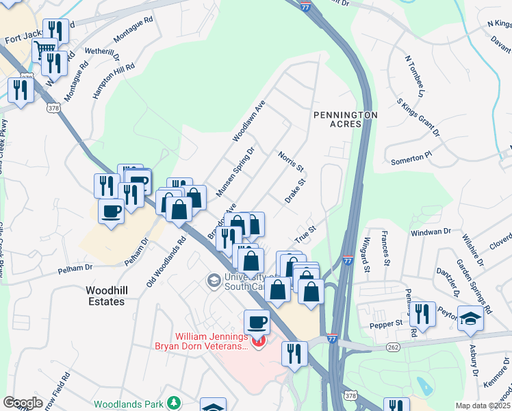 map of restaurants, bars, coffee shops, grocery stores, and more near 926 Cedar Terrace in Columbia