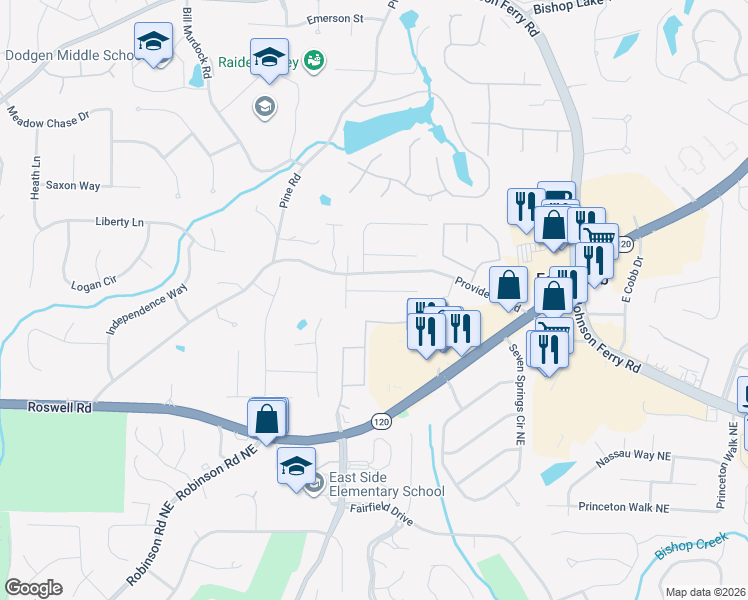 map of restaurants, bars, coffee shops, grocery stores, and more near 3926 Stanton Trail in Marietta