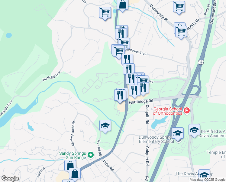 map of restaurants, bars, coffee shops, grocery stores, and more near 500 Sugar Mill Road in Atlanta