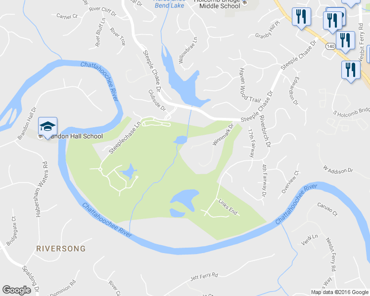 map of restaurants, bars, coffee shops, grocery stores, and more near 765 Winnmark Court in Roswell