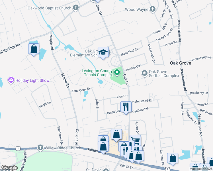 map of restaurants, bars, coffee shops, grocery stores, and more near 141 Tennis View Court in Lexington