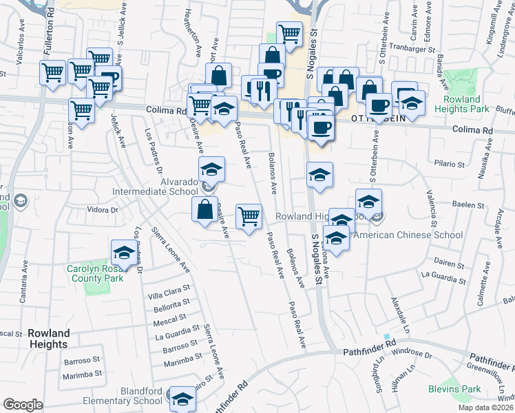 map of restaurants, bars, coffee shops, grocery stores, and more near 1943 Paso Real Avenue in Rowland Heights