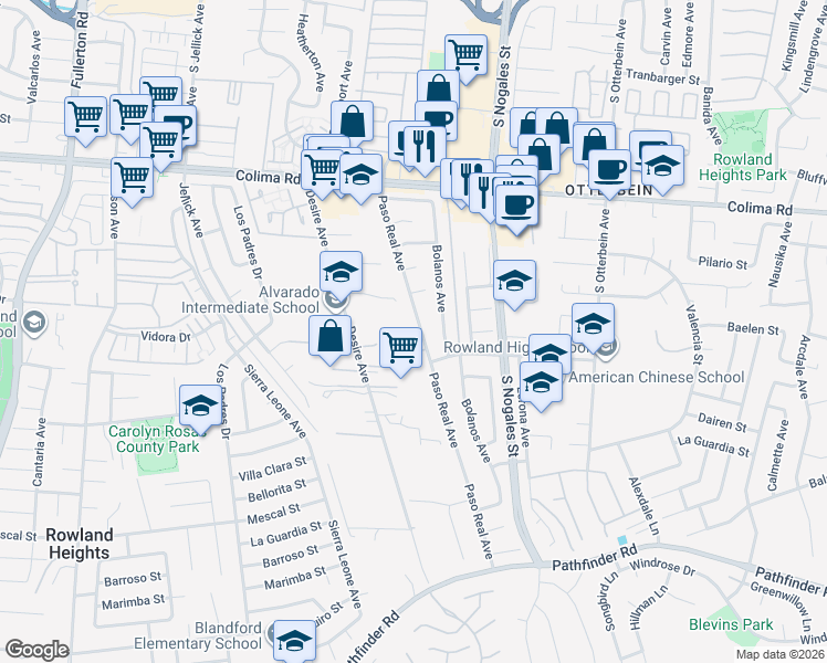 map of restaurants, bars, coffee shops, grocery stores, and more near 1943 Paso Real Avenue in Rowland Heights