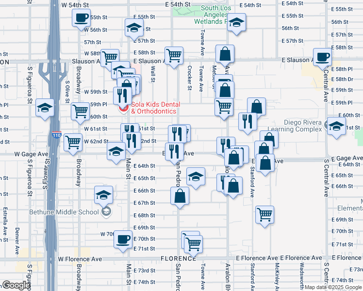 map of restaurants, bars, coffee shops, grocery stores, and more near in Los Angeles