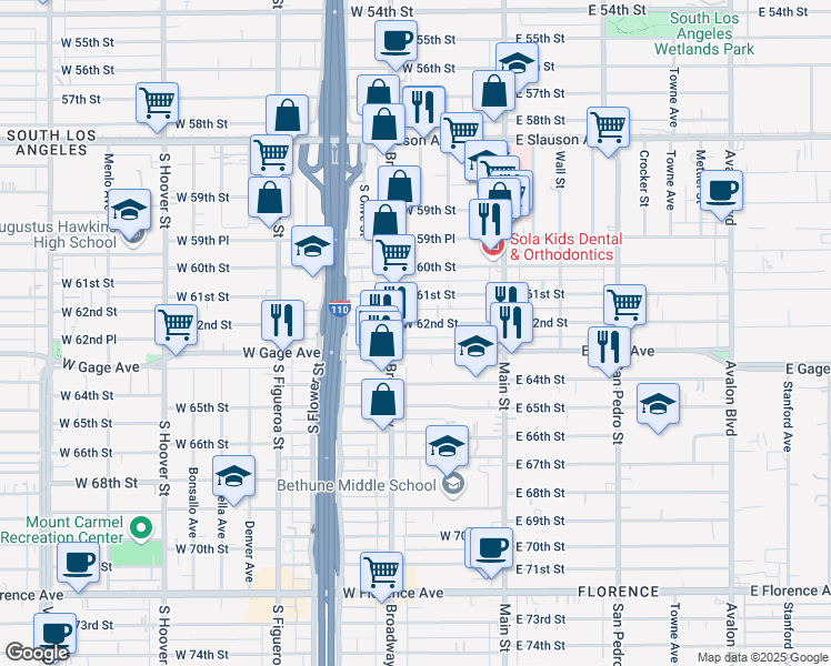 map of restaurants, bars, coffee shops, grocery stores, and more near in Los Angeles
