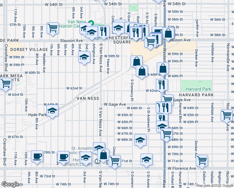 map of restaurants, bars, coffee shops, grocery stores, and more near 6230 Cimarron Street in Los Angeles