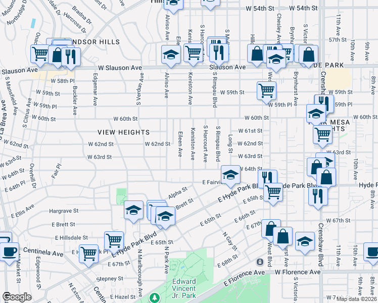 map of restaurants, bars, coffee shops, grocery stores, and more near 6310 Eileen Avenue in Los Angeles