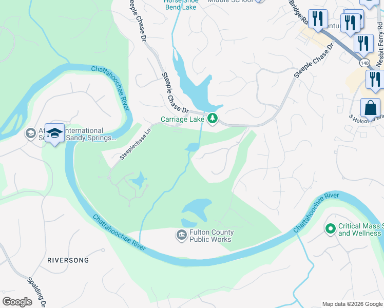 map of restaurants, bars, coffee shops, grocery stores, and more near 765 Winnmark Court in Roswell