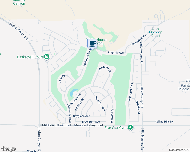 map of restaurants, bars, coffee shops, grocery stores, and more near 64494 Pinehurst Circle in Desert Hot Springs