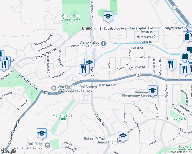 map of restaurants, bars, coffee shops, grocery stores, and more near in Chino Hills