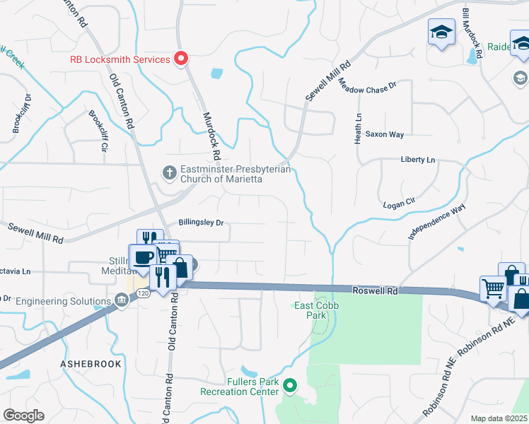 map of restaurants, bars, coffee shops, grocery stores, and more near 1415 Hialeah Court in Marietta