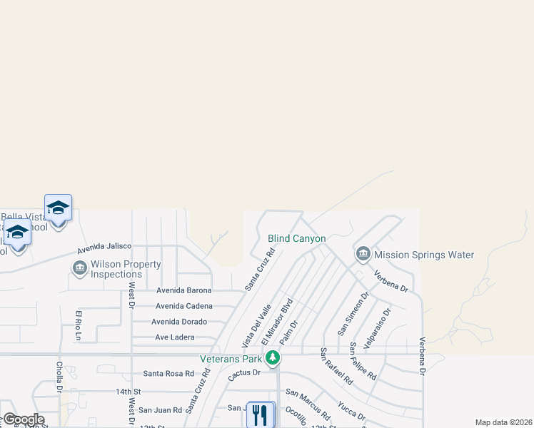 map of restaurants, bars, coffee shops, grocery stores, and more near in Desert Hot Springs