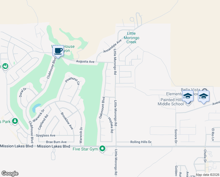 map of restaurants, bars, coffee shops, grocery stores, and more near 9100 Oakmount Boulevard in Desert Hot Springs