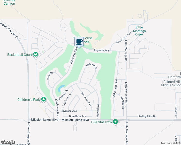 map of restaurants, bars, coffee shops, grocery stores, and more near 64635 Vardon Court in Desert Hot Springs