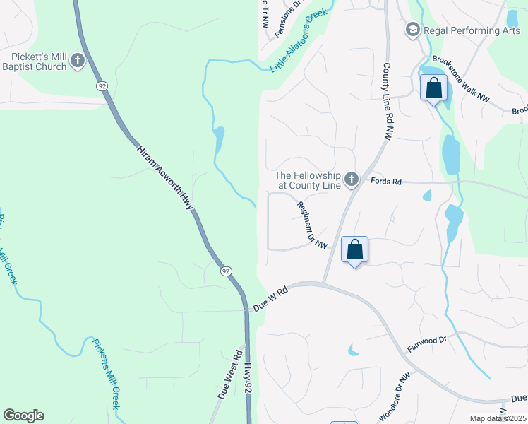 map of restaurants, bars, coffee shops, grocery stores, and more near 1144 Regiment Drive Northwest in Acworth