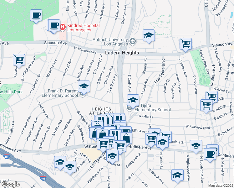 map of restaurants, bars, coffee shops, grocery stores, and more near 6135 South La Cienega Boulevard in Los Angeles