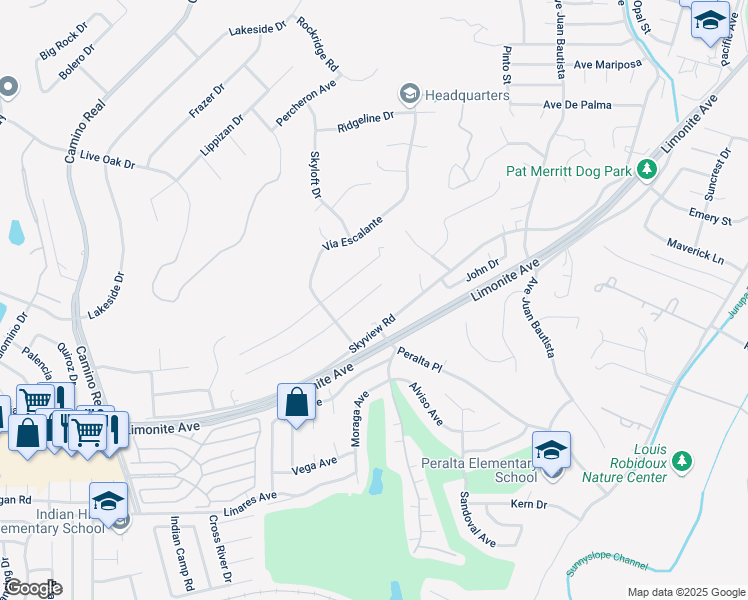 map of restaurants, bars, coffee shops, grocery stores, and more near 7218 Font Avenue in Riverside