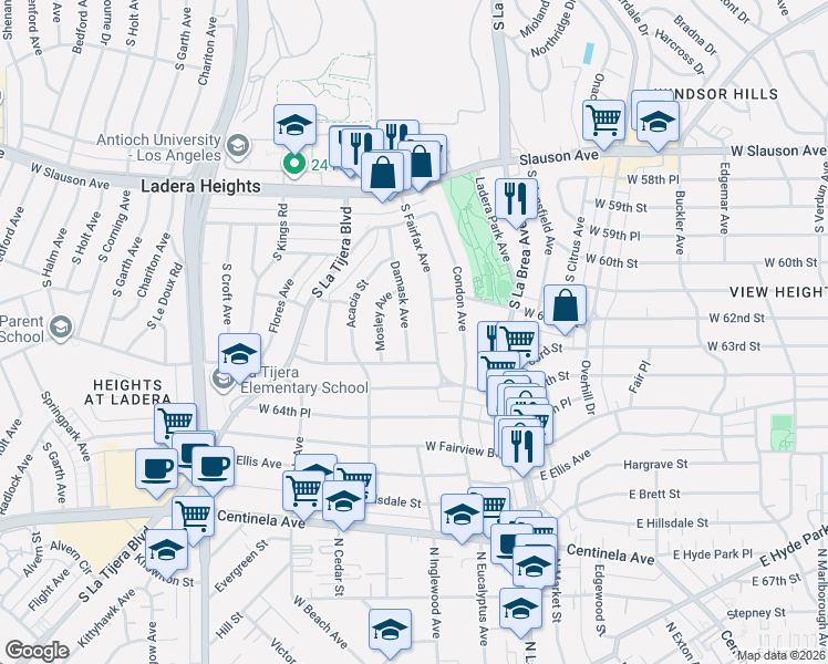 map of restaurants, bars, coffee shops, grocery stores, and more near 6264 Damask Avenue in Los Angeles