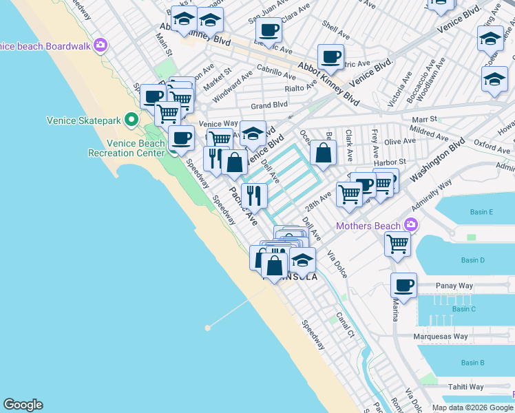 map of restaurants, bars, coffee shops, grocery stores, and more near 2616 Strongs Drive in Los Angeles