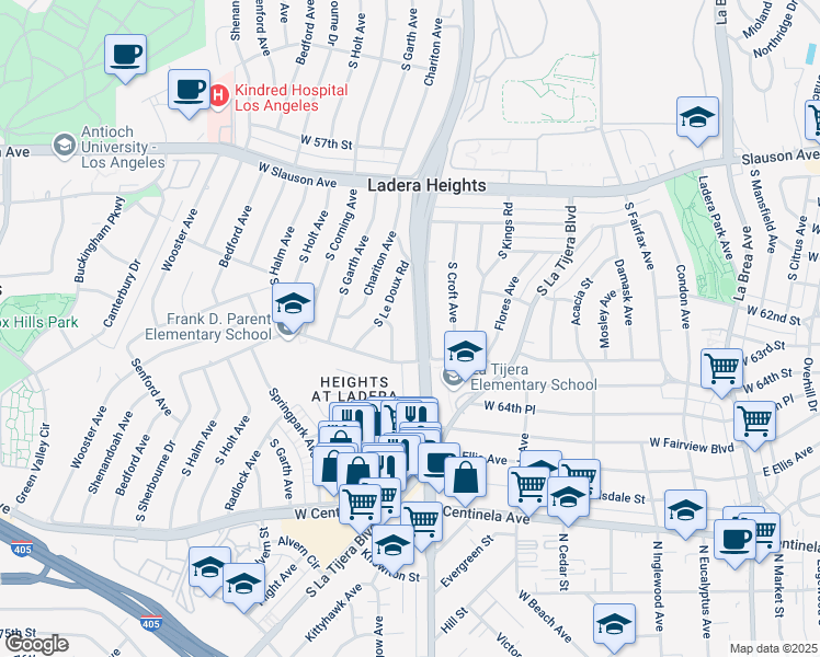 map of restaurants, bars, coffee shops, grocery stores, and more near 6111 South La Cienega Boulevard in Los Angeles