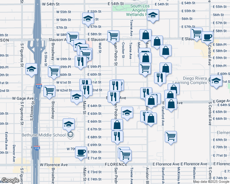 map of restaurants, bars, coffee shops, grocery stores, and more near in Los Angeles