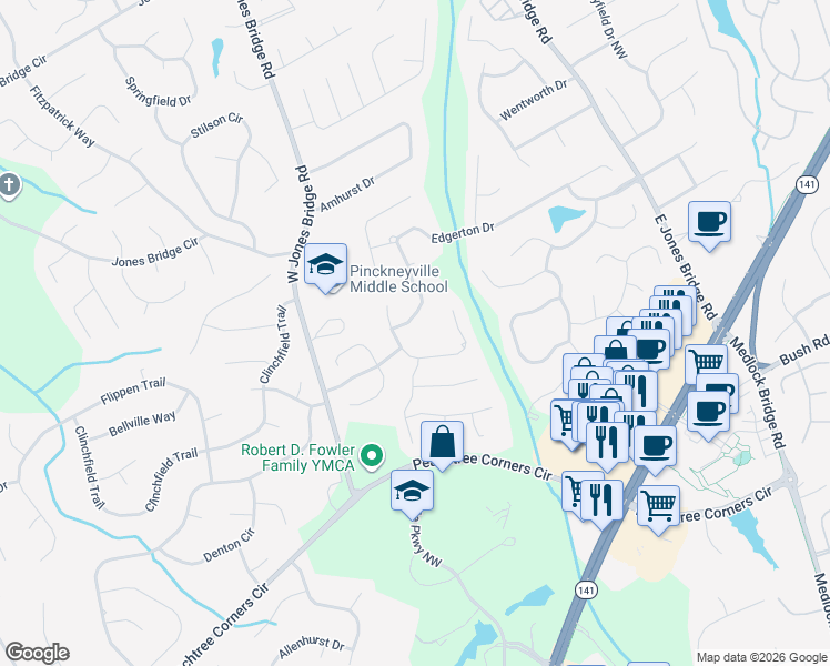 map of restaurants, bars, coffee shops, grocery stores, and more near 5540 Edgerton Dr in Norcross