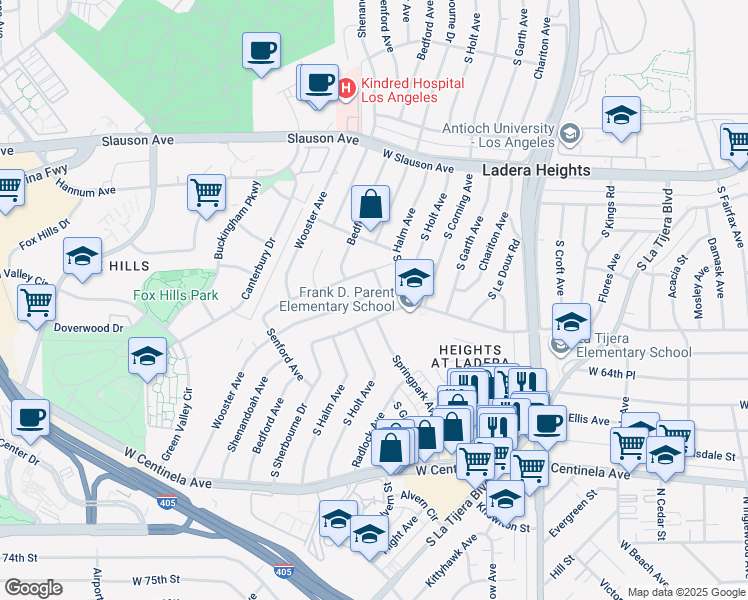 map of restaurants, bars, coffee shops, grocery stores, and more near 5544 West 63rd Street in Los Angeles