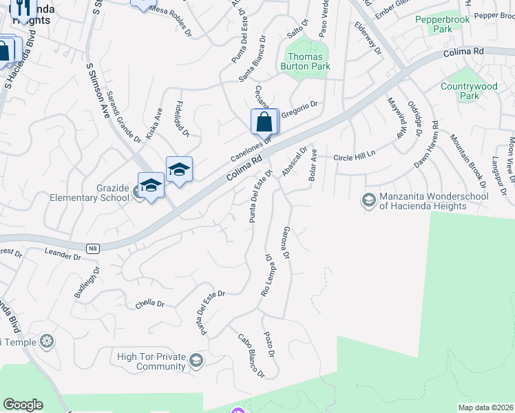 map of restaurants, bars, coffee shops, grocery stores, and more near 2771 Rio Lempa Drive in Hacienda Heights
