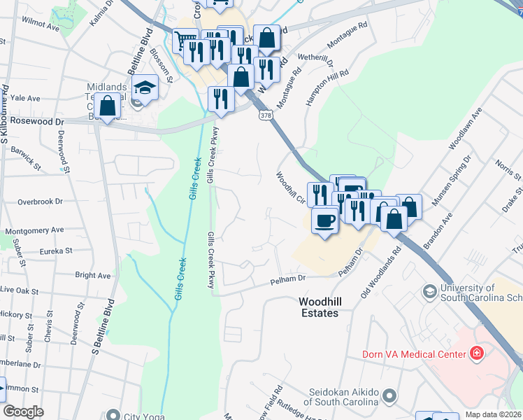map of restaurants, bars, coffee shops, grocery stores, and more near 317 Pine Cliff Court in Columbia
