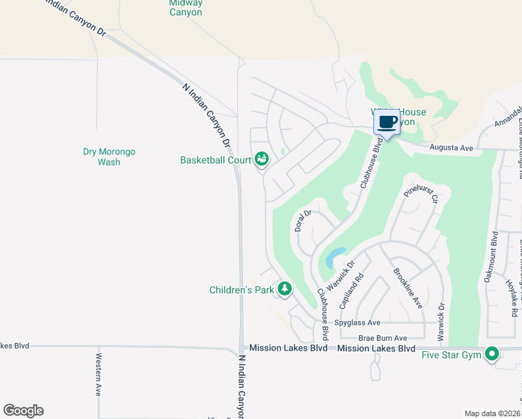 map of restaurants, bars, coffee shops, grocery stores, and more near 8955 Silver Star Avenue in Desert Hot Springs