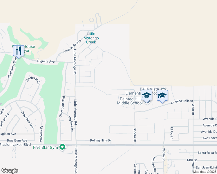 map of restaurants, bars, coffee shops, grocery stores, and more near 65439 Via Del Sol in Desert Hot Springs