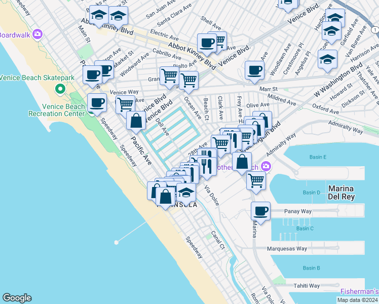map of restaurants, bars, coffee shops, grocery stores, and more near 419 28th Avenue in Los Angeles