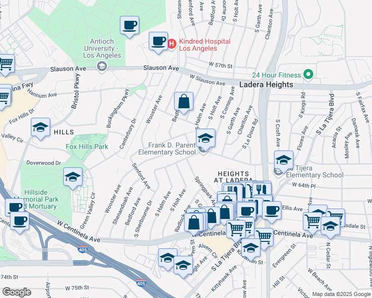 map of restaurants, bars, coffee shops, grocery stores, and more near 5544 West 63rd Street in Los Angeles