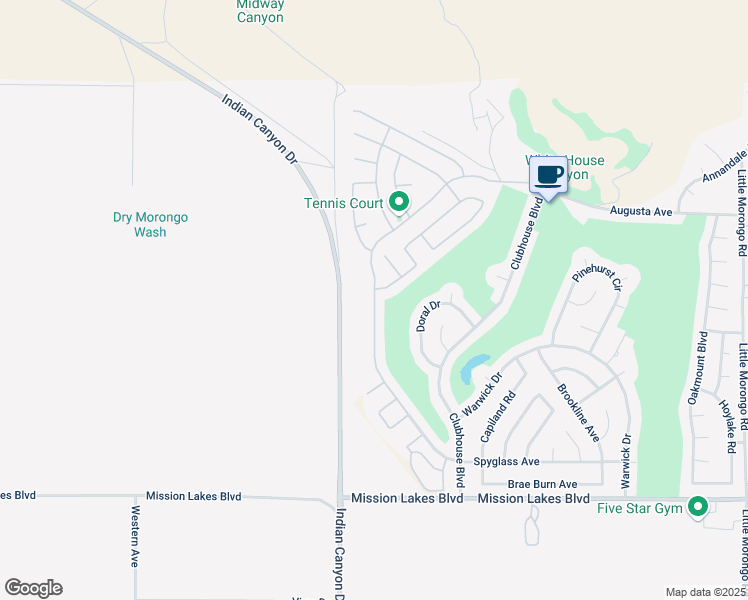 map of restaurants, bars, coffee shops, grocery stores, and more near 9011 Silver Star Avenue in Desert Hot Springs