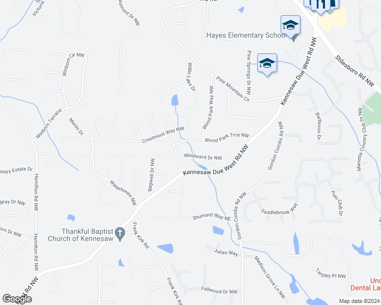 map of restaurants, bars, coffee shops, grocery stores, and more near 3006 Windward Drive Northwest in Kennesaw