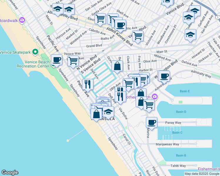 map of restaurants, bars, coffee shops, grocery stores, and more near 419 28th Avenue in Los Angeles