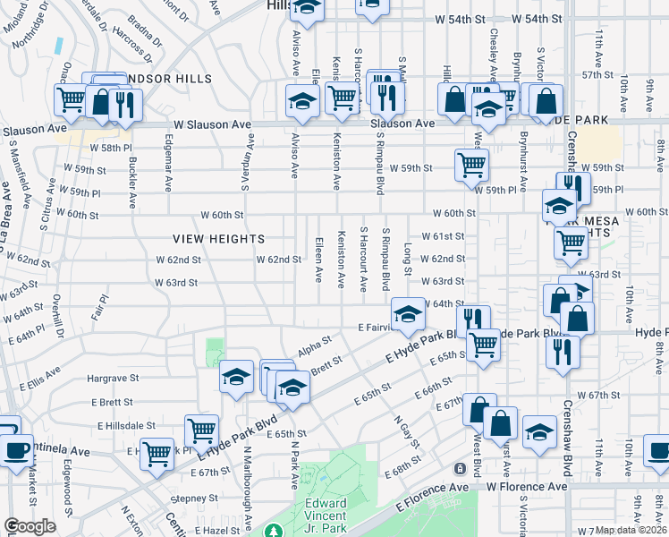 map of restaurants, bars, coffee shops, grocery stores, and more near 6310 Eileen Avenue in Los Angeles