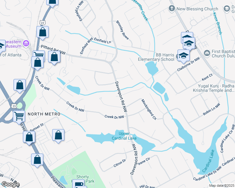 map of restaurants, bars, coffee shops, grocery stores, and more near 3393 Star Pine Court in Duluth