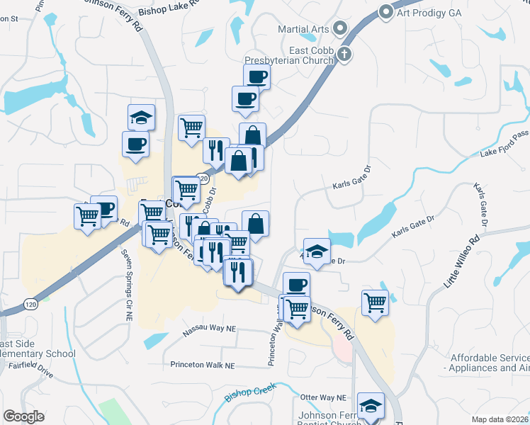 map of restaurants, bars, coffee shops, grocery stores, and more near 1413 Heritage Glen Drive in Marietta