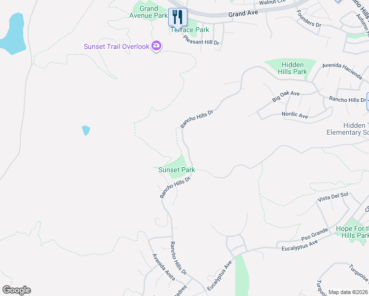 map of restaurants, bars, coffee shops, grocery stores, and more near 1528 Rancho Hills Drive in Chino Hills