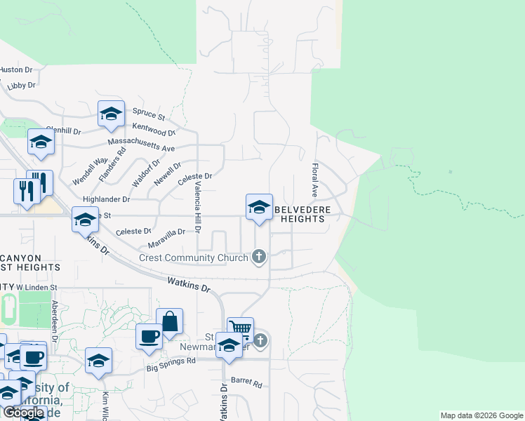 map of restaurants, bars, coffee shops, grocery stores, and more near 117 West Blaine Street in Riverside