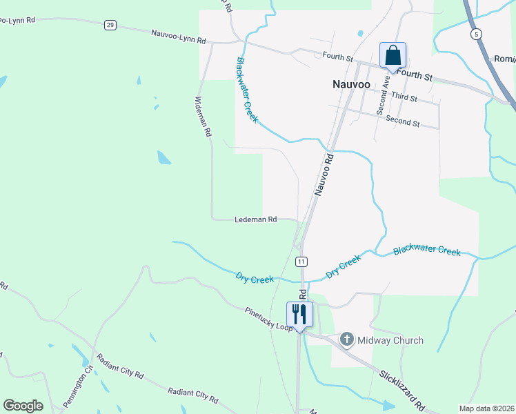 map of restaurants, bars, coffee shops, grocery stores, and more near 241 Wideman Road in Nauvoo