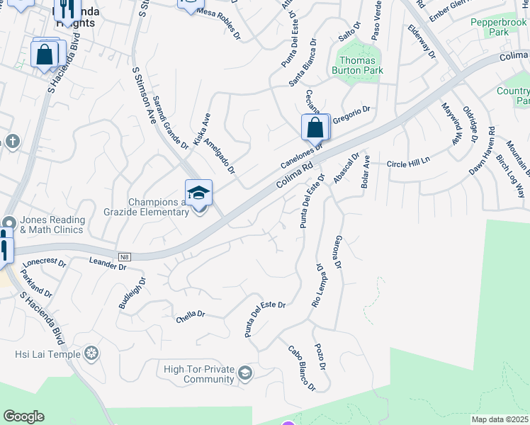 map of restaurants, bars, coffee shops, grocery stores, and more near 16264 Sierra Ridge Way in Hacienda Heights