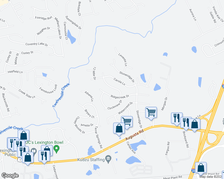 map of restaurants, bars, coffee shops, grocery stores, and more near 80 Circleview Drive in Lexington